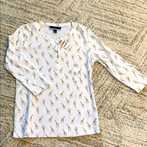 Karen Scott 3/4 Sleeve Gold Giraffe Top